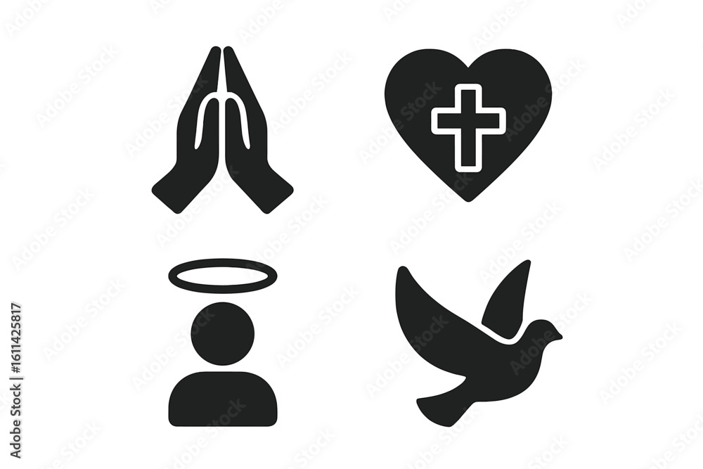 Image vectorielle Stock Christian faith icon set – solid black praying ...