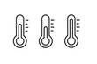 © Oliver - Minimalist linear thermometer icons set depicting temperature scale levels low medium high, outline weather gauge symbols, climate heat cold indicators, isolated vector illustration