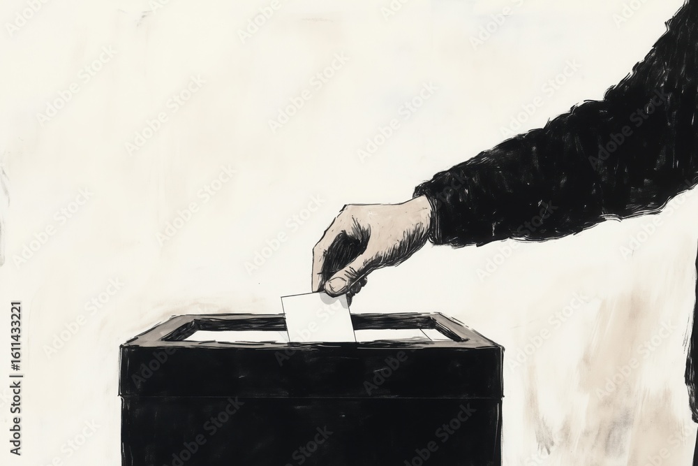 Polling Drawing Simple color drawing illustration of a person inserting a vote into a ...