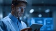 © Chimpanzky  - Cybersecurity expert monitoring threat alerts on multiple screens, dark office with glowing monitors, intense expression, futuristic cyber defense center
