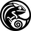 © Ariq - Minimalist black and white chameleon icon with clean lines. Geometric, scalable design, perfect for stickers, logos, or digital use.