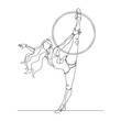 © MD. SHABUZ RAYHAN - Rhythmic gymnast with long hair performs a split with a hoop rhythmic gymnastics flexibility