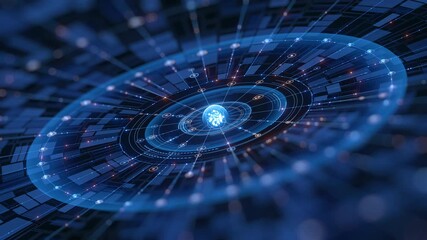 Wall Mural - an abstract digital background features a central glowing sphere surrounded by intricate interconnec