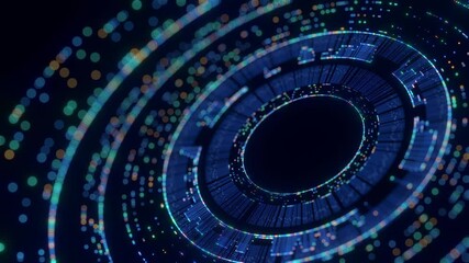 Wall Mural - this abstract digital background showcases interconnected lines, glowing dots, and concentric circle