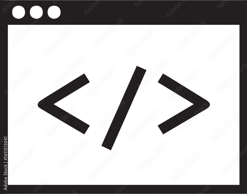 Simple Window Frame Icon Displaying Coding Symbols for Programming and ...
