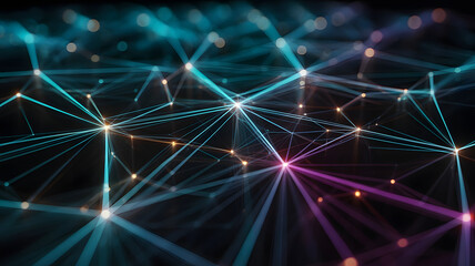 Wall Mural - Abstract network visualization; glowing nodes and lines interconnected in a complex web.