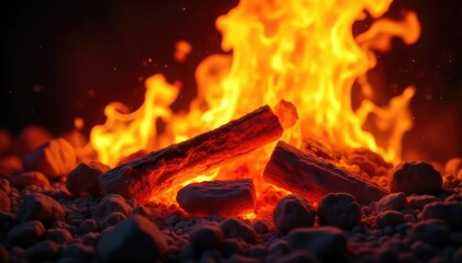 Sticker - close-up of vibrant orange and yellow flames dancing and flickering, intense heat radiating from the
