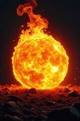 Wall Mural - fiery orange and yellow fireball engulfing a dark background, intense heat and energy radiating outw