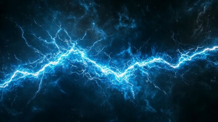 Wall Mural - abstract blue electric lightning bolts on dark background.
