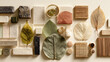 © Jahid - Earthy neutral color palette featuring textured materials dried leaves and natural elements arranged in harmonious flatlay decor visuals.