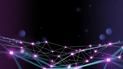 Futuristic communication network with glowing purple nodes on an abstract dark background