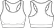 © Creative World - Women's racerback sports bra CAD drawing flat vector illustration, athletic activewear design, supportive workout top template, fitness apparel mockup, minimal modern fashion illustration