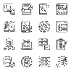 Wall Mural - Set of Data and Graphs Linear Icons

