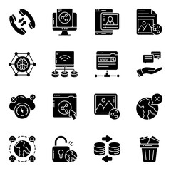 Wall Mural - Set of Db and Network Solid Icons


