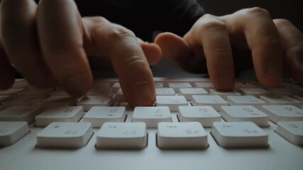 Wall Mural - time lapse close-up man typing on computer keyboard with fingers. macro soft focus dolly shot. compu