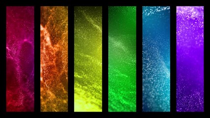 Wall Mural - rainbow particle frame abstract background 4k loop features panels of particles moving in a black fr