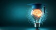 © Nuraya - Unlock brilliant ideas with a graduation cap atop a glowing brain-filled light bulb, symbolizing knowledge and innovation