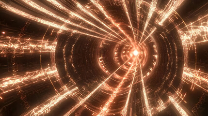 Wall Mural - A mesmerizing, glowing tunnel with intricate, radial lines of light, radiating outwards from a central point.  Dark background enhances the luminous effect