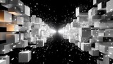 Abstract floating cubes in a glowing infinite digital space