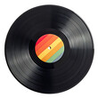 © AYESHA - Black vinyl record with colorful retro label isolated on a transparent background music groove