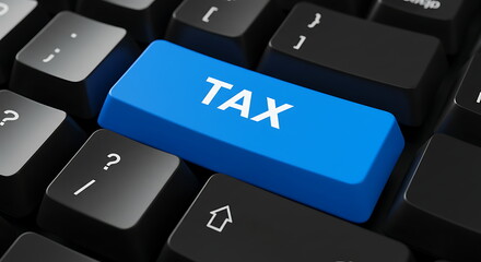 tax button on keyboard illustrates online filing concept