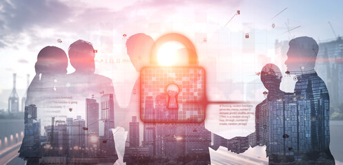 Wall Mural - cyber security protects against breaches, hacks, and network attacks using strong infrastructure and