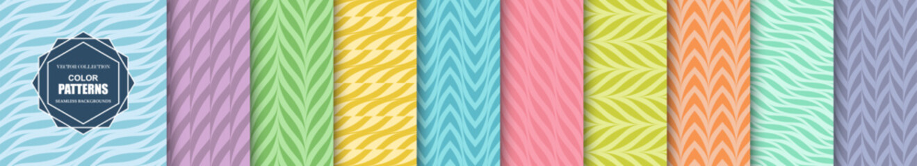 Wall Mural - collection of colorful seamless striped floral patterns. vector repeatable minimalistic bright backg