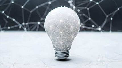 Wall Mural - Modern lightbulb,  illuminated by a network of lines and points,  on a textured surface,  evokes innovation and technology