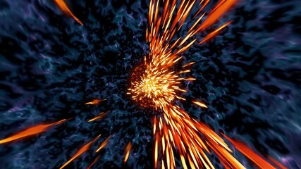 Wall Mural - dynamic video of glowing particles radiating from a central point, captured from a first-person pers