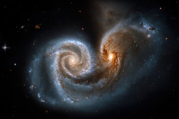 Wall Mural - radiant twin galaxies converge in deep cosmic space revealing swirling patterns of light and matter 