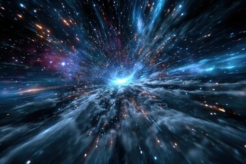 Wall Mural - hyperspace jump through a vibrant galaxy with swirling cosmic clouds and bright stars illuminating t