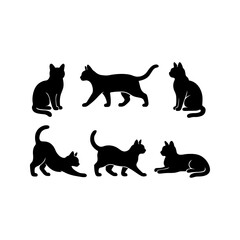 Naklejka na meble Cat Silhouette Vector Set – Black Cat Clipart in Various Poses for Pets, Animals & Crafts