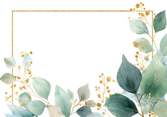 Wall Mural - Pale leaves - botanical design banner. Floral pastel watercolor border frame.