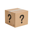 © Royal studio - Curious cardboard box branded with mystery question marks awaits exciting discovery and unboxing adventures
