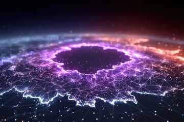 Wall Mural - abstract representation of a minimalist network in purple and orange glow