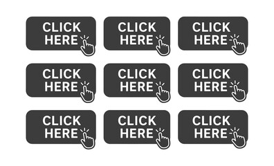 Wall Mural - Set of click here buttons with cursor icon in grid layout