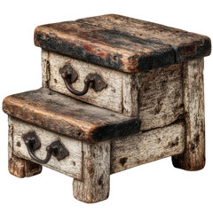 Rustic wooden step stool isolated on transparent background