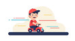 © Pebri - Delightful illustration of a cheerful boy riding a toy car with speed lines