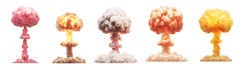 Wall Mural - set of nuclear explosions isolated on the transparent background.