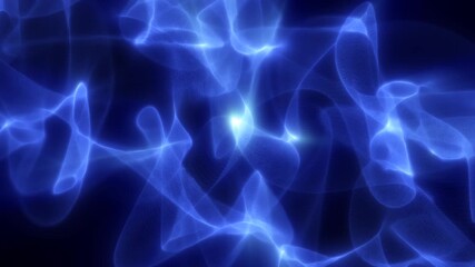 Wall Mural - soft blue glowing abstract mesh gently curves in dark space, forming a fluid, high-tech visualizatio