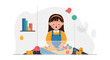 © INDAH - Illustration of a child playing with a sensory bin, promoting early learning and sensory exploration for children development