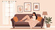 © FIA - Woman Reading Book On Sofa Enjoying Cozy Home Atmosphere In Apartment