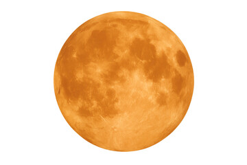 full orange moon isolated on transparent background shining bright