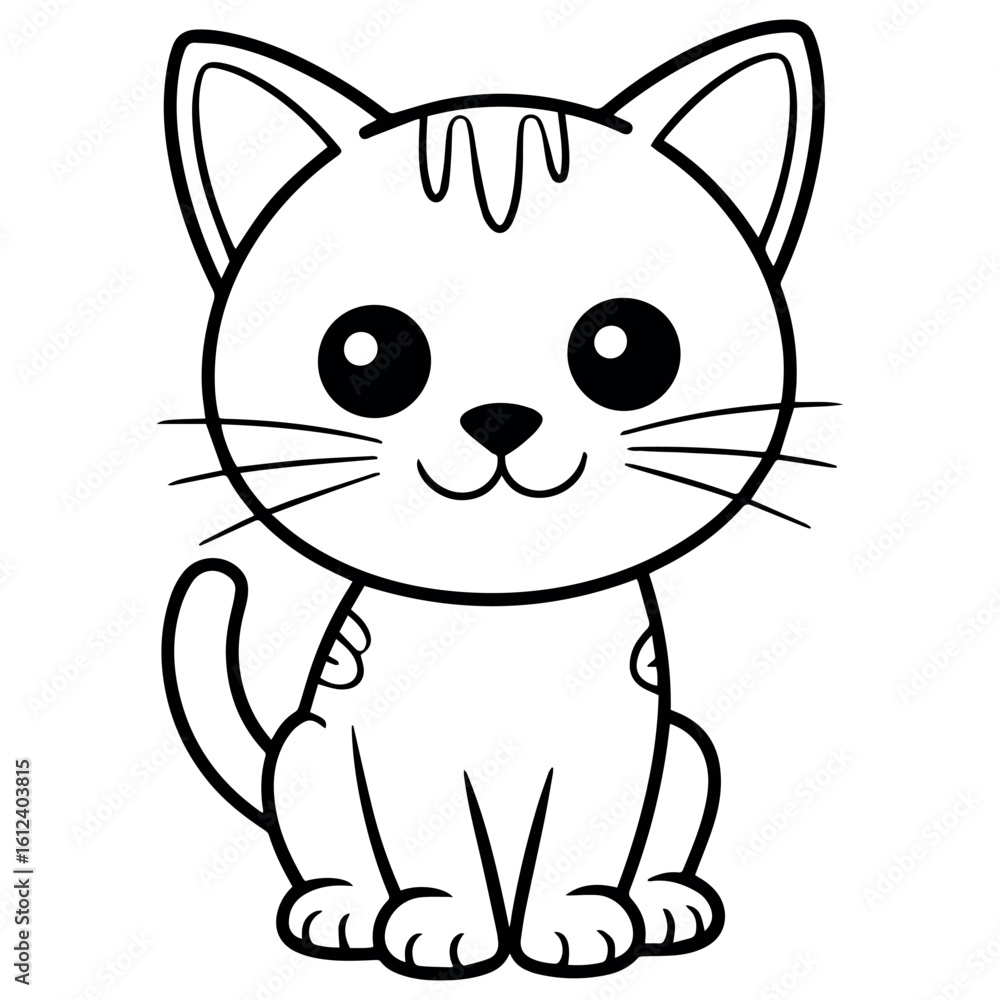 Clean and modern vector cute cartoon cat drawing for kids coloring book ...