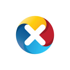 Wall Mural - the image shows a logo design of a round yin-yang shape in different color with a letter x sign on t