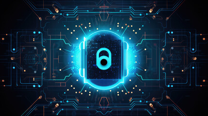 Futuristic AI Cybersecurity Concept with Hologram Shield and Digital Protection