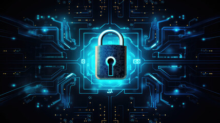 Futuristic AI Cybersecurity Concept with Hologram Shield and Digital Protection