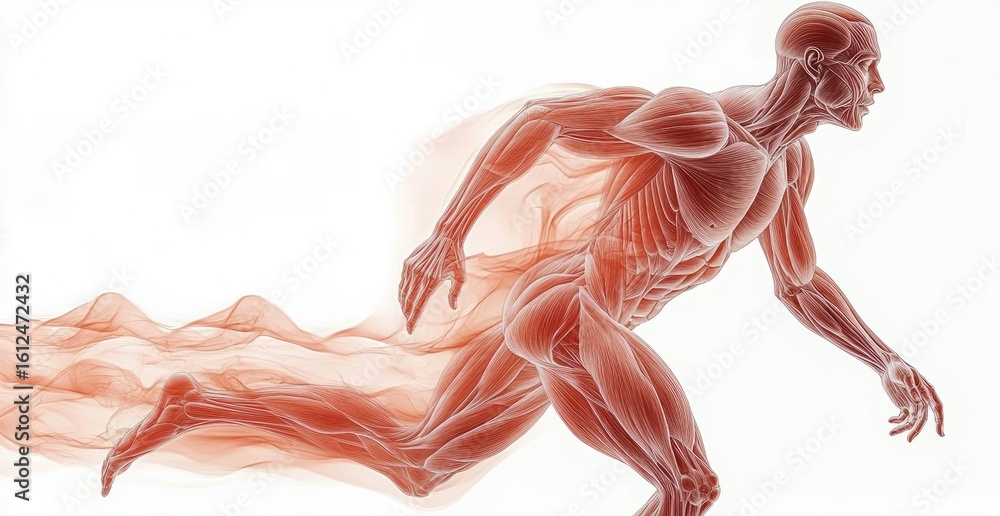 Dynamic anatomical illustration of a human muscular system in a running ...