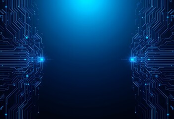 Futuristic digital circuit board design with glowing blue electronic pathways and data connections