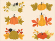 © Ofi Asnitia - A charming collection of hand-drawn autumn pumpkin and gourd arrangements with colorful fall leaves. This set of seasonal harvest illustrations is ideal for festive designs.